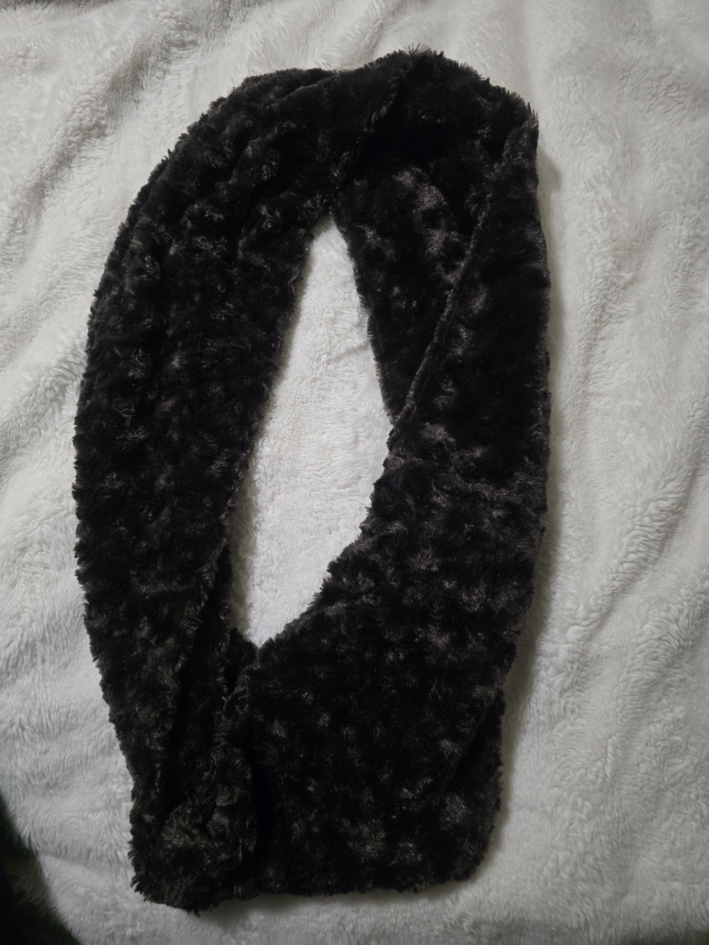 Plush Faux Fur Infinity Scarf - Black